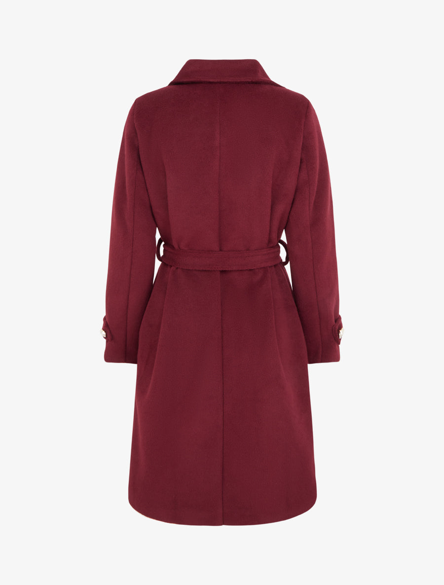 Manteau long uni à bouton décoratif - Lie de vin - 2