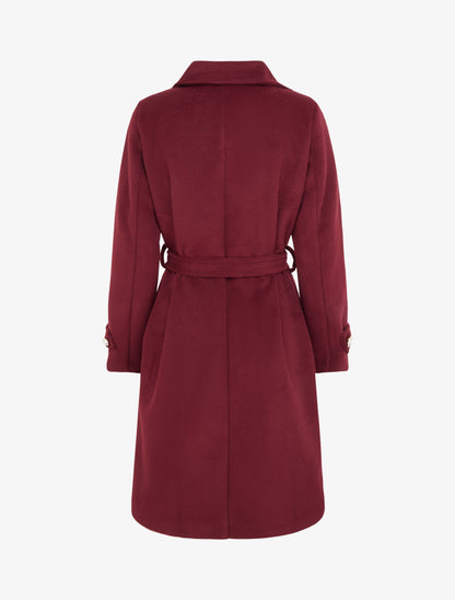 Manteau long uni à bouton décoratif - Lie de vin - 2