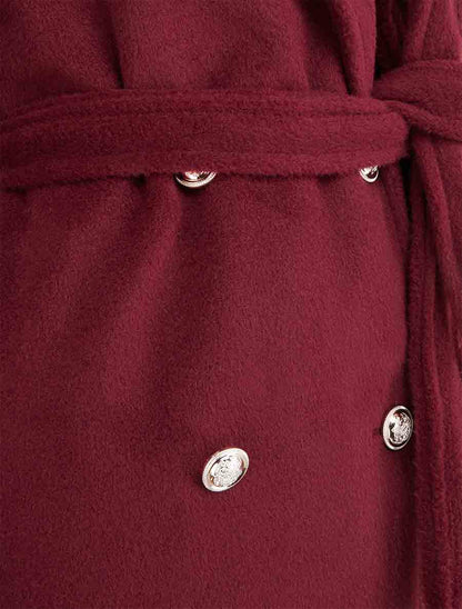 Manteau long uni à bouton décoratif - Lie de vin - 3