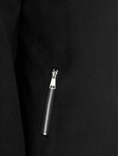 Manteau zippé uni en feutrine - Noir - 3