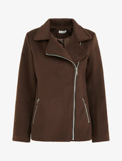 Manteau zippé uni en feutrine - Marron - 1