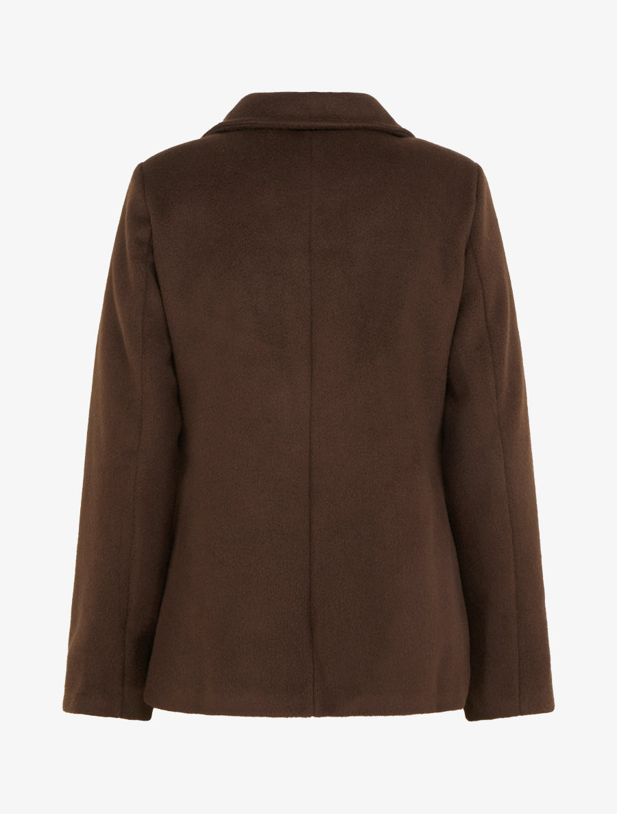 Manteau zippé uni en feutrine - Marron - 2