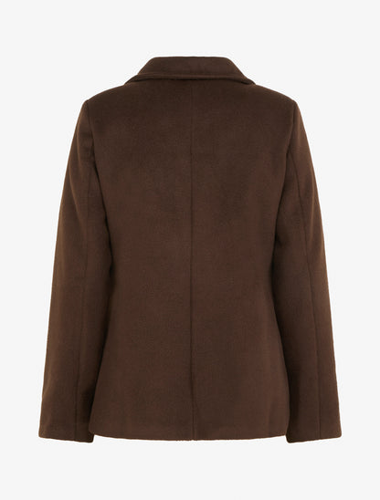 Manteau zippé uni en feutrine - Marron - 2