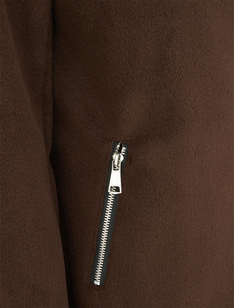 Manteau zippé uni en feutrine - Marron - 3