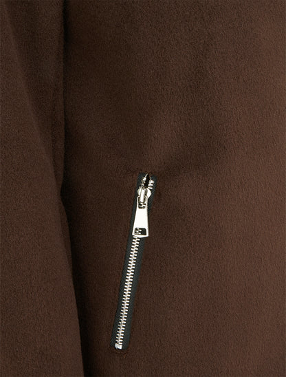Manteau zippé uni en feutrine - Marron - 3