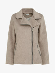 Manteau zippé uni en feutrine - Taupe - 1