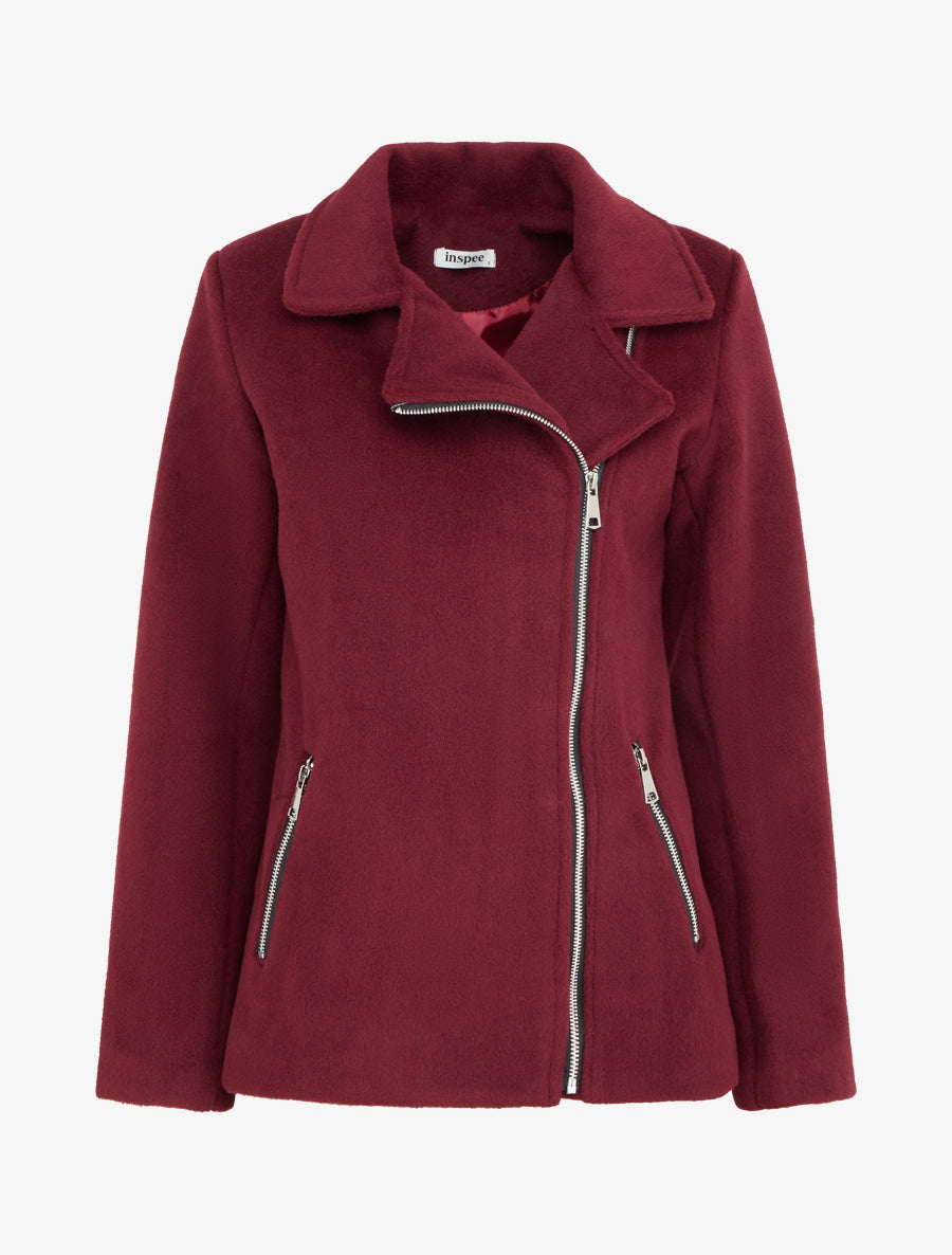 Manteau zippé uni en feutrine - Bordeaux - 1