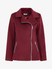 Manteau zippé uni en feutrine - Bordeaux - 1