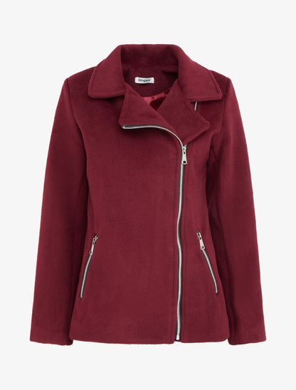 Manteau zippé uni en feutrine - Bordeaux - 1
