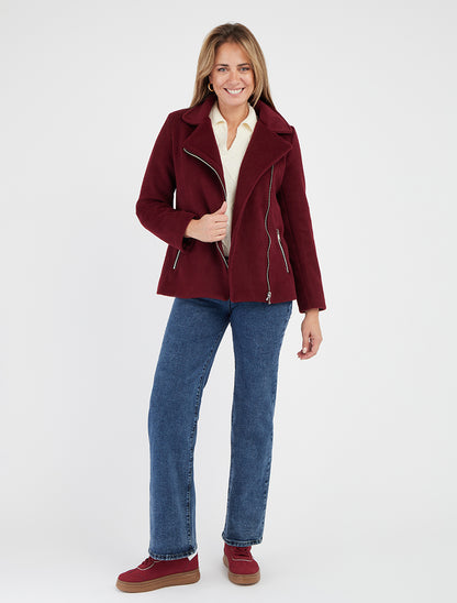 Manteau zippé uni en feutrine - Bordeaux