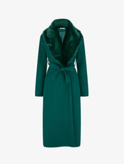 Manteau long à col en fourrure synthétique - Vert sapin - 1