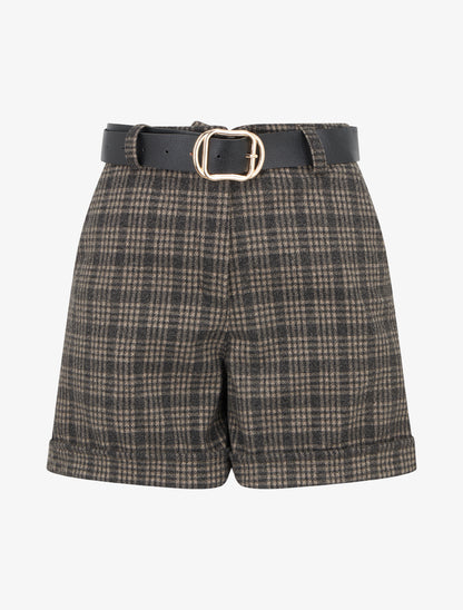 Short à revers imprimé carreaux - Taupe - 1