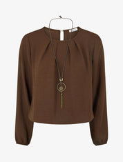 Blouse unie à bords élastiqués - Marron