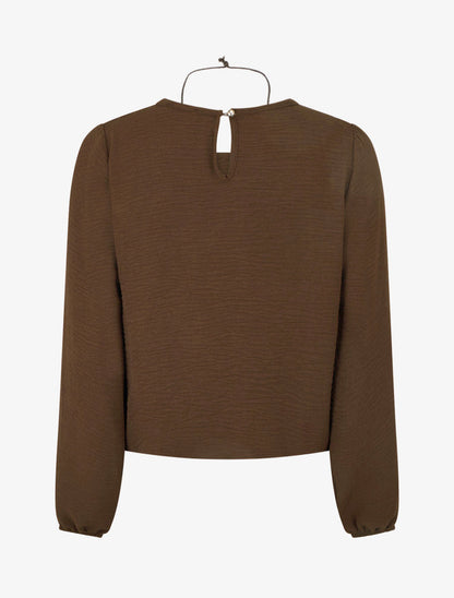 Effen blouse met elastische randen - Bruin