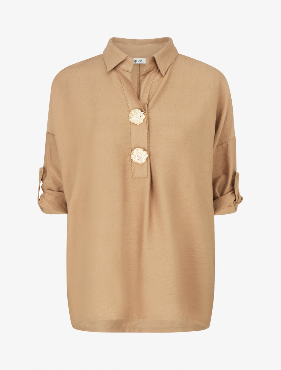 Blouse ample à broches métalliques - Camel - 1