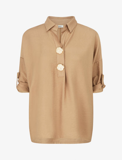 Blouse ample à broches métalliques - Camel - 1