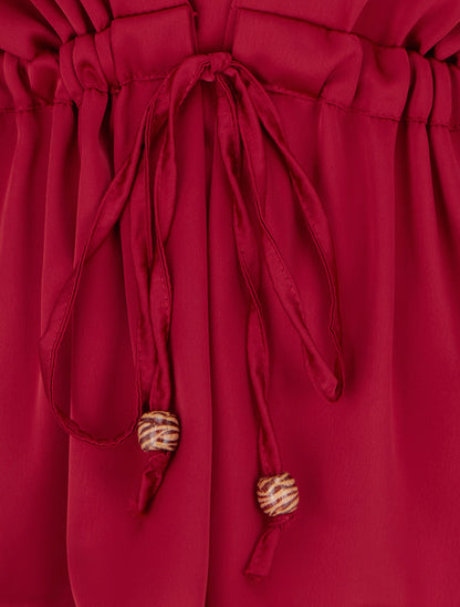 Chemise satinée ample à liens - Rouge - 3