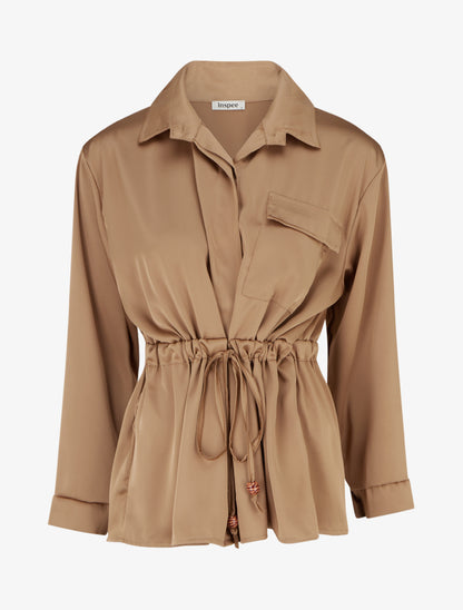 Chemise satinée ample à liens - Camel - 1