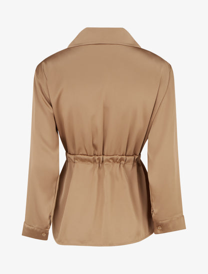 Chemise satinée ample à liens - Camel - 2