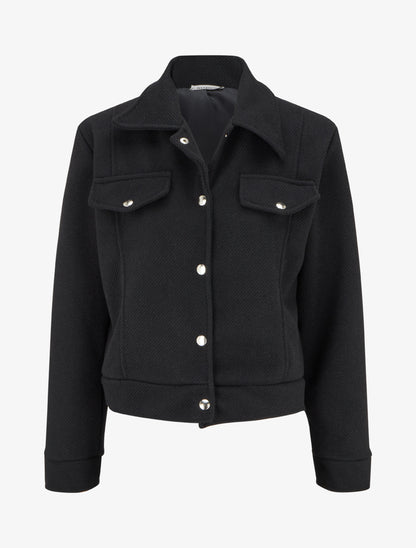 Blouson boutonné à poche à rabat - Noir - 1