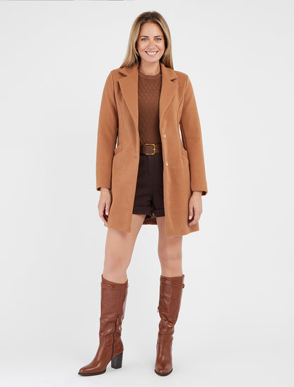 Manteau droit boutonné - Camel