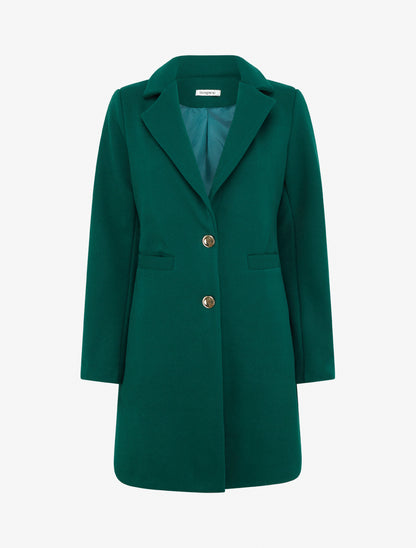 Manteau uni boutonnée à col cranté - Vert sapin - 1