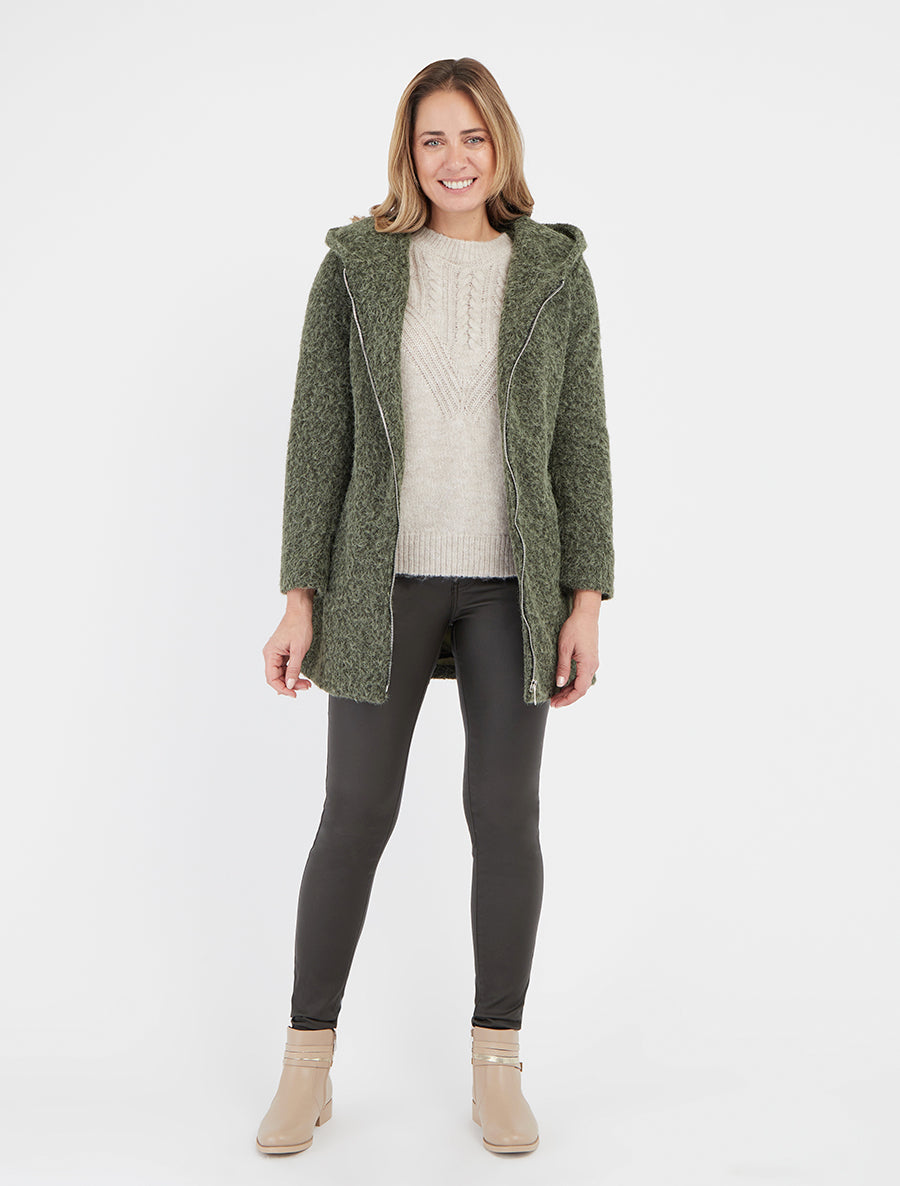 Manteau duveteux à capuche - Kaki