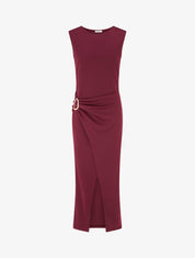 Robe longue fendue à empiècement bijou - Lie de vin - 1