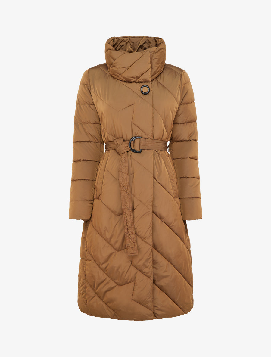 Doudoune longue à col montant - Camel - 1