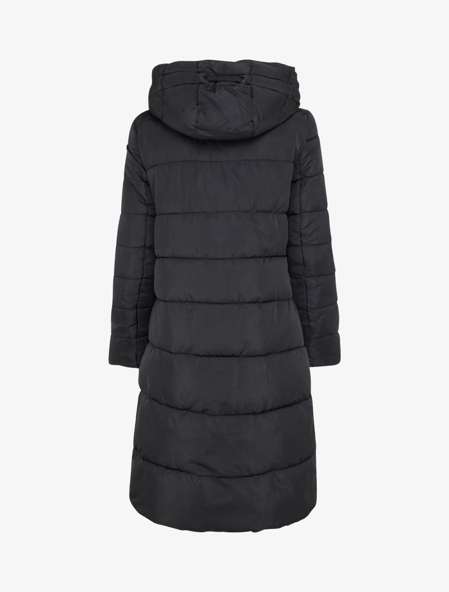Doudoune longue à capuche et zip en biais - Noir - 2