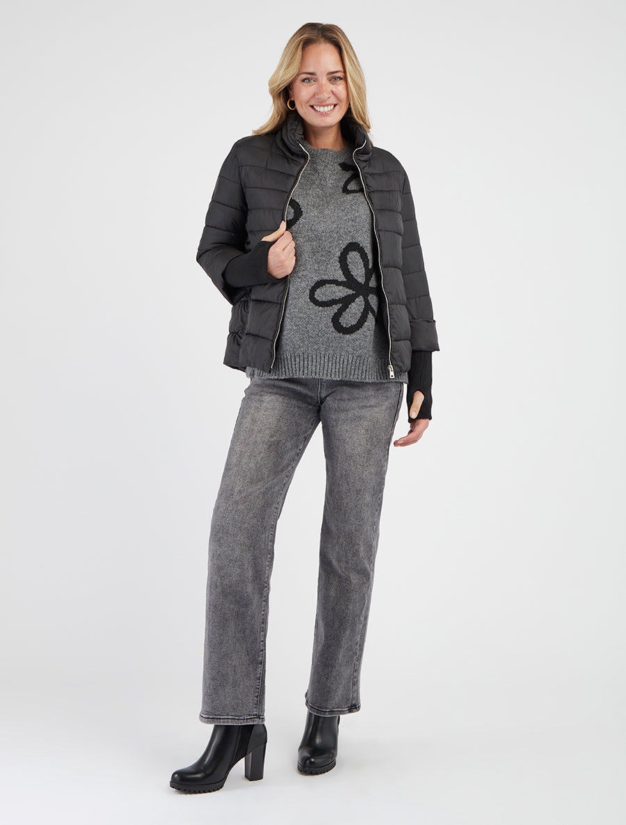 Doudoune courte à manches côtelés - Noir