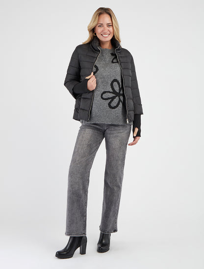 Doudoune courte à manches côtelés - Noir