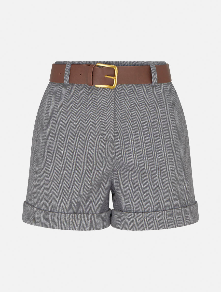 Short à revers imprimé chevron - Gris