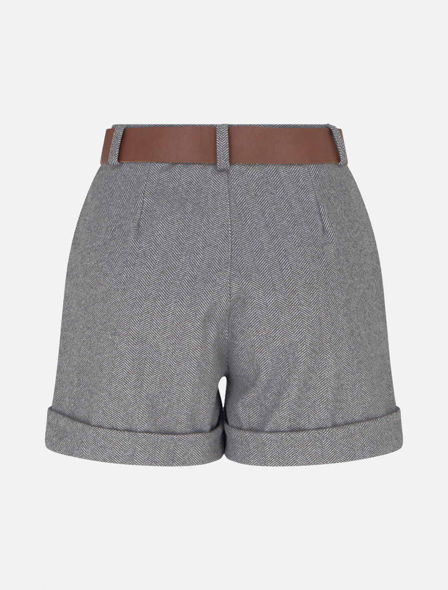 Short à revers imprimé chevron - Gris