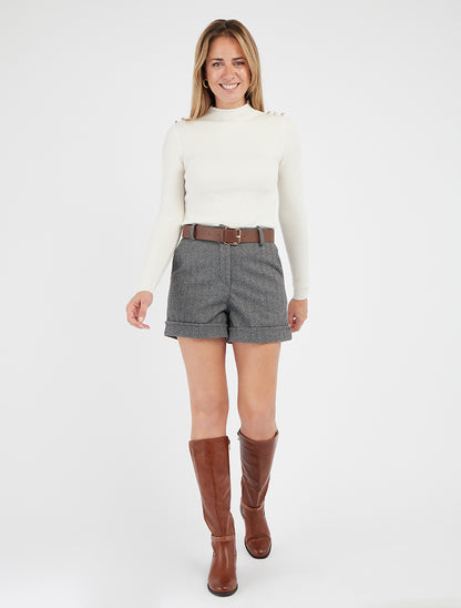 Short met omgeslagen pijpen en chevronprint. - Grijs