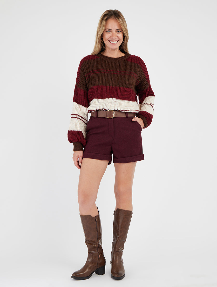 Short à revers imprimé chevron - Bordeaux