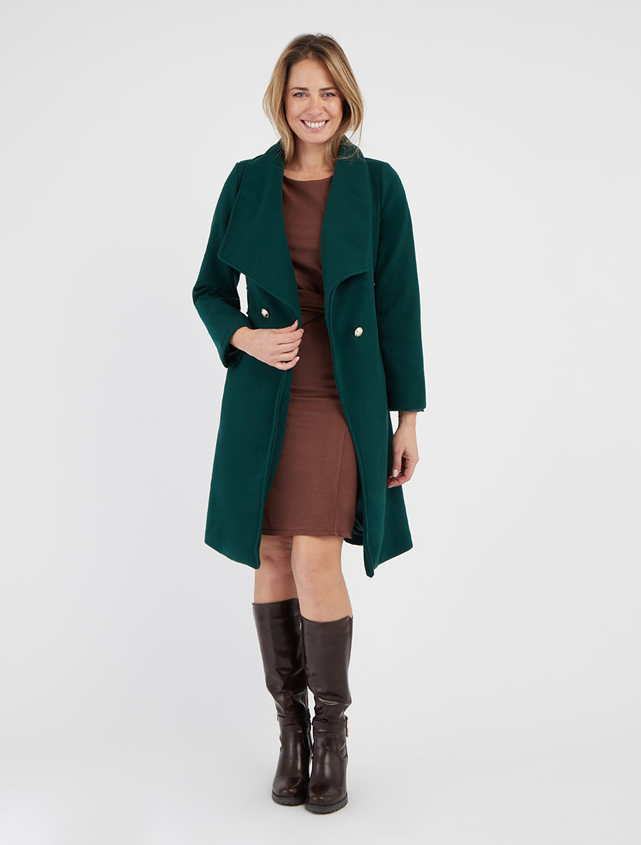 Manteau long ceinturé - Vert sapin