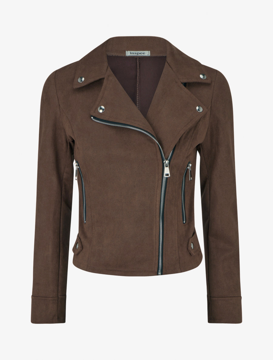 Suède jas met ritssluiting - Bruin