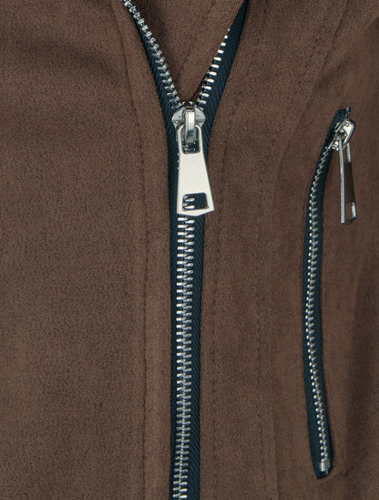Suède jas met ritssluiting - Bruin