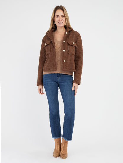 Kort jasje met bouclé wol-effect - Bruin