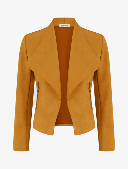 Veste en suédine à poches décoratives zippées - jaune moutarde