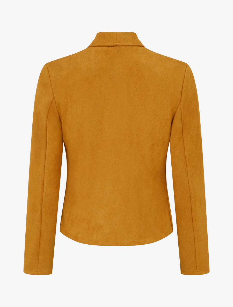 Veste en suédine à poches décoratives zippées - jaune moutarde