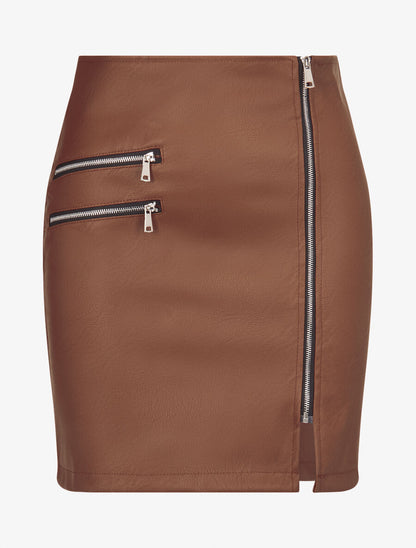 Jupe moulante en simili - Marron - 1