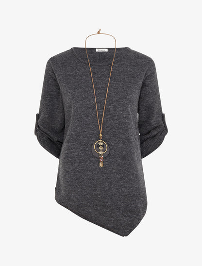 Pull droit à bords asymétriques - Gris foncé - 1