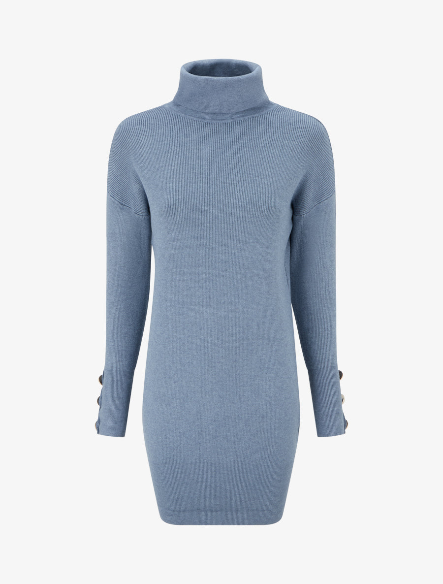 Pull long à boutons décoratifs aux manches - Bleu - 1