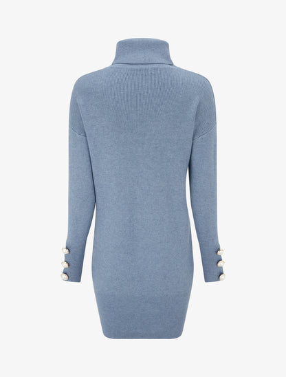 Pull long à boutons décoratifs aux manches - Bleu - 2