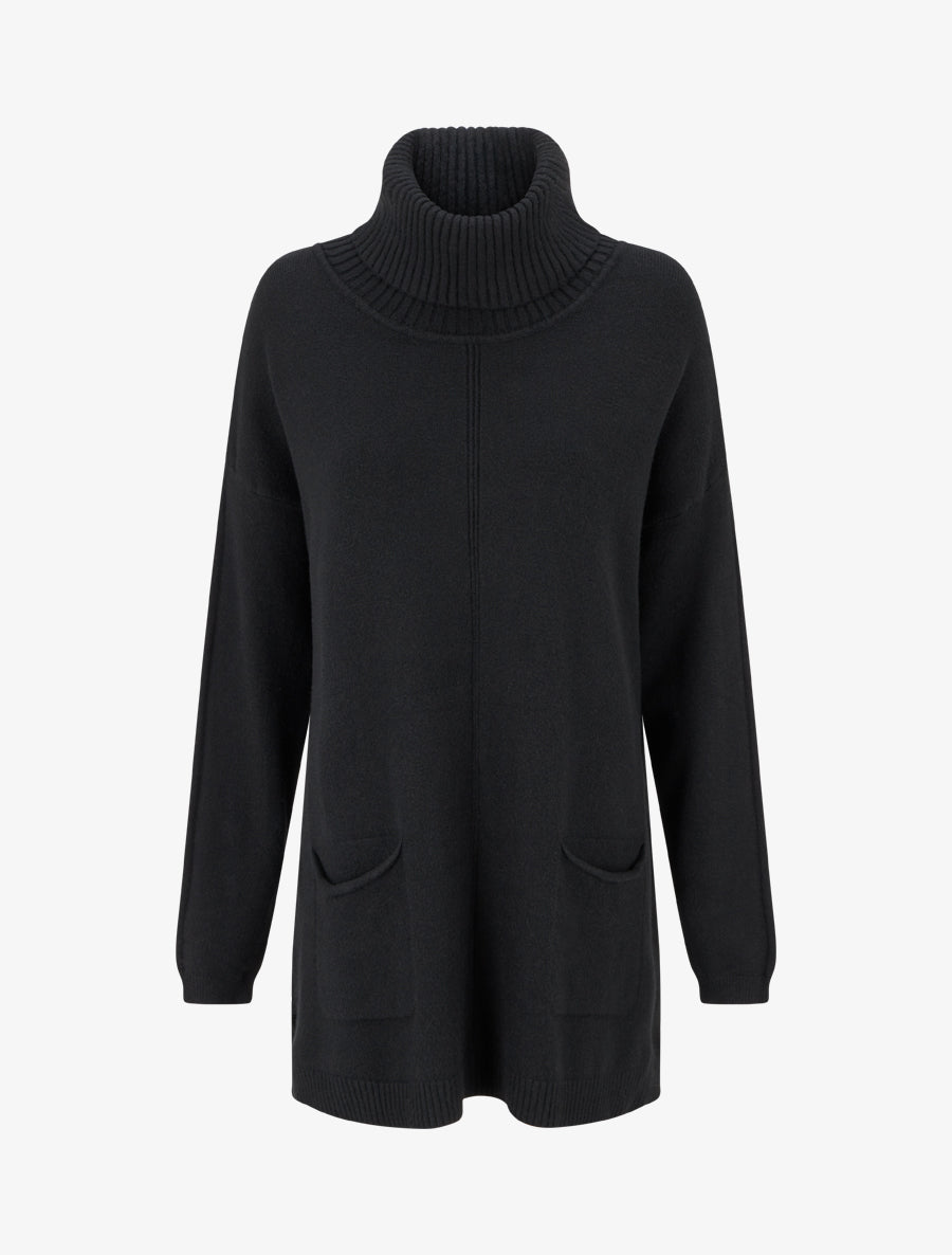 Pull long uni à poches - Noir - 1