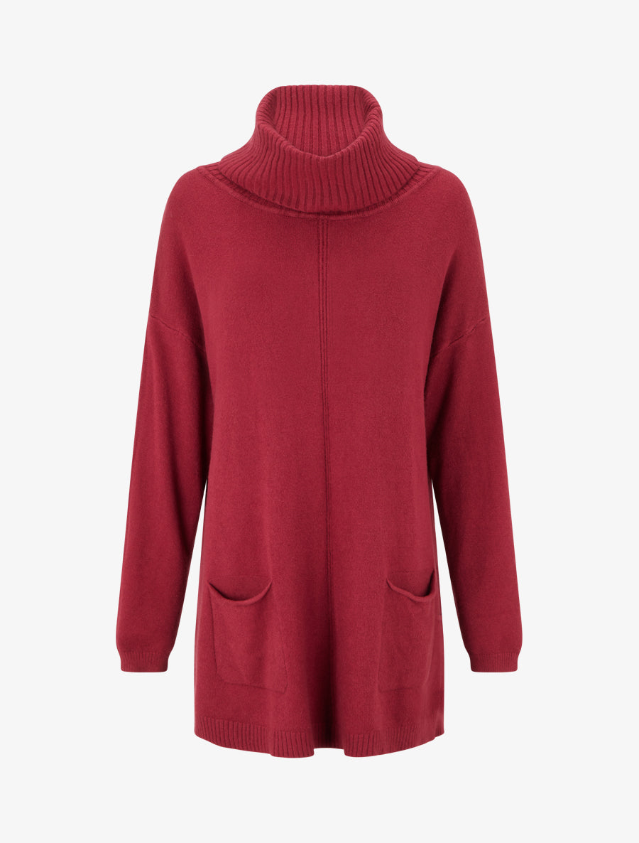 Pull long uni à poches - Bordeaux - 1