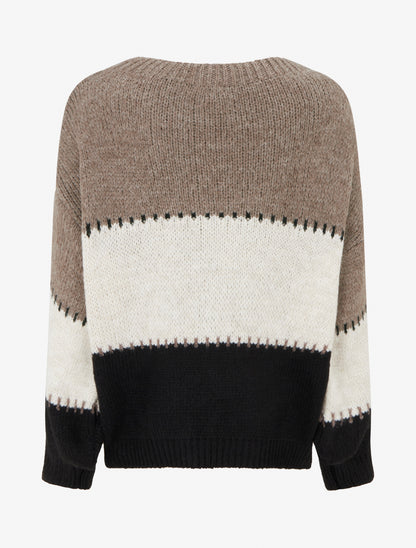 Pull droit à grandes rayures - Taupe - 2