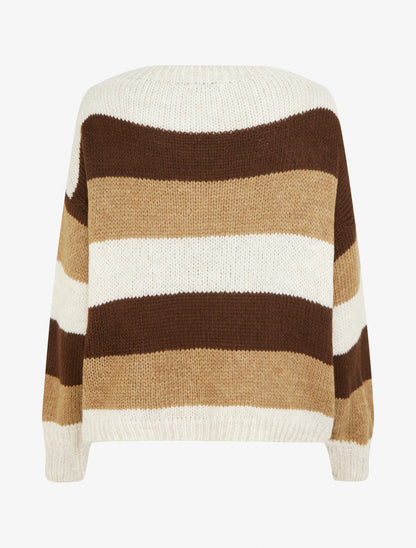 Pull rayé droit à col rond - Beige - 2